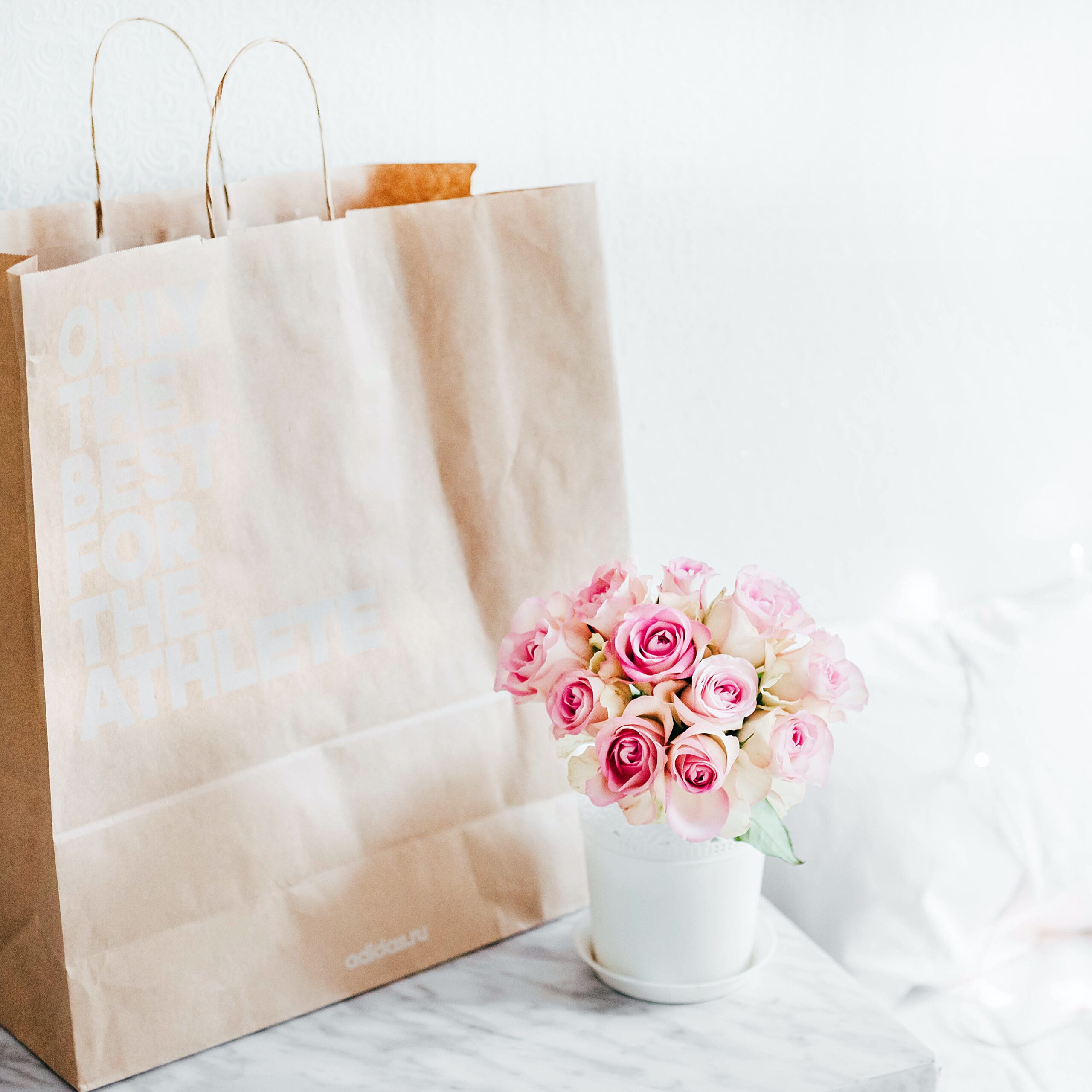 bouquet and gift bag